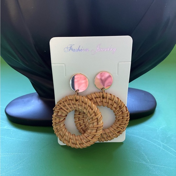 Woven Rattan Hoop Earrings - Picture 3 of 3